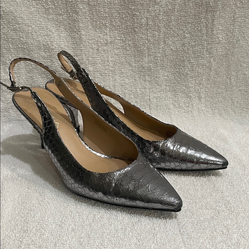 Silver Slingback Pointed Toe Heels